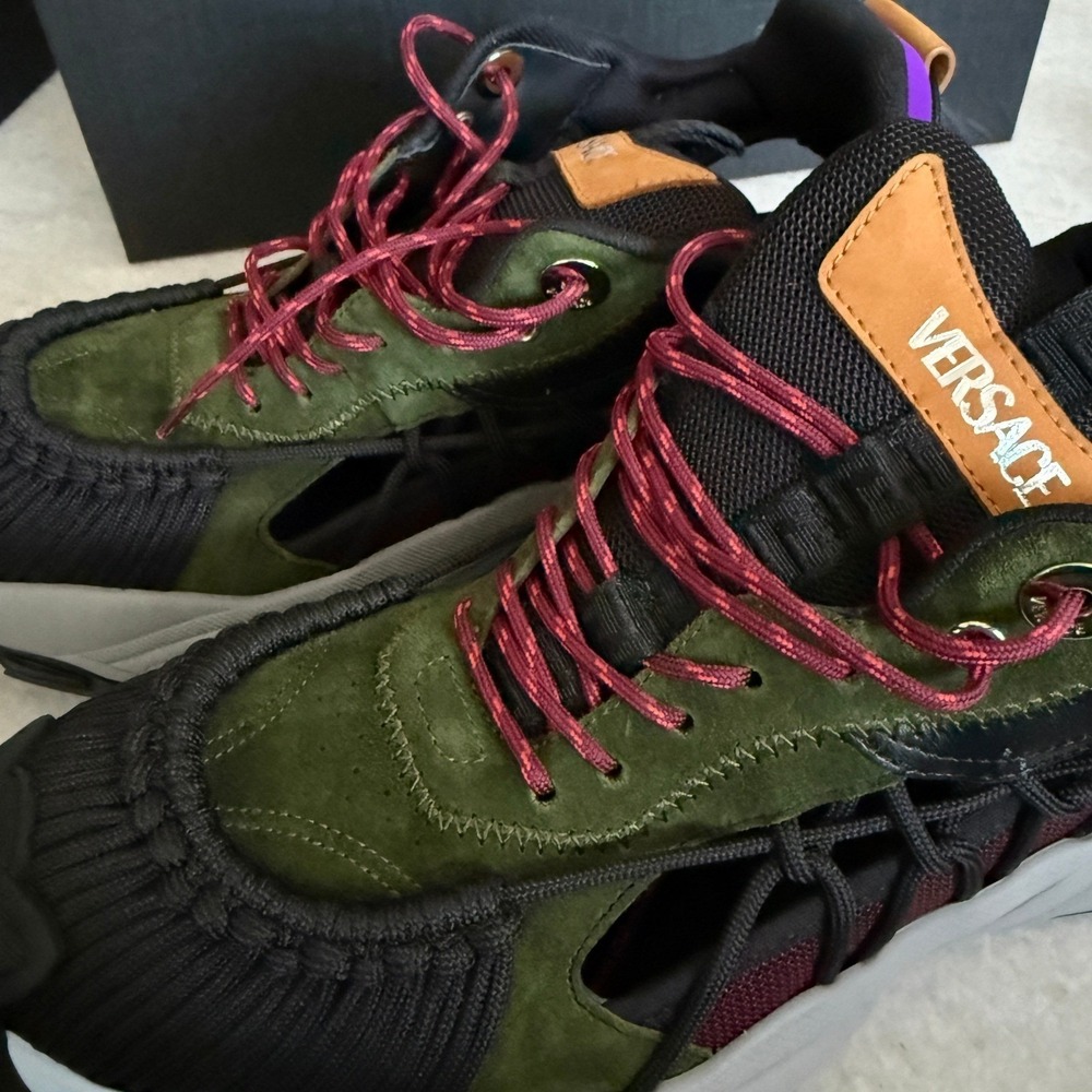 Versace Trigreca Sneakers‎ Mens Green Burgundy Purple 1016711 EU 45 US 12 - Picture 6 of 16